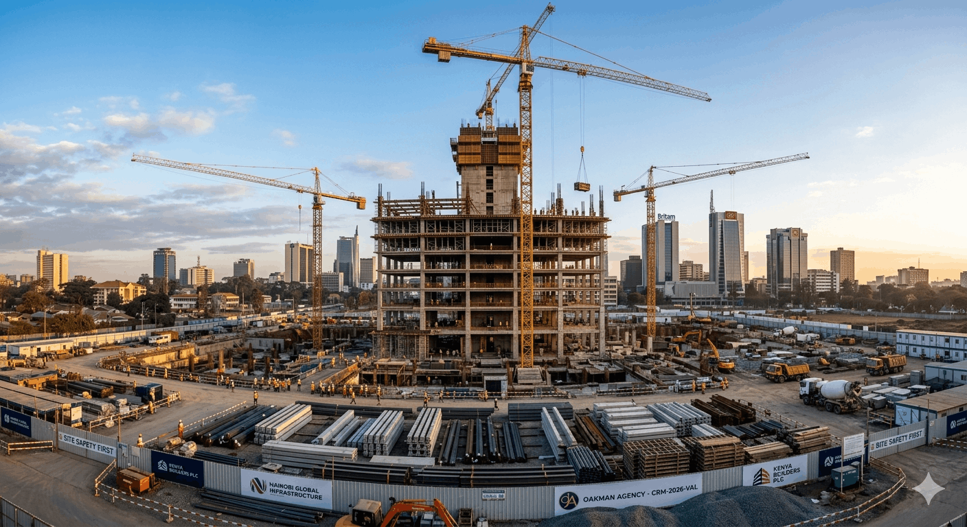 Large commercial construction site engineering framework fully protected by corporate underwriting and structural bond matrices